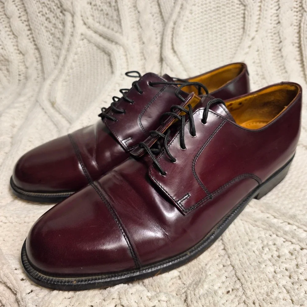 VTG Cole Haan City Cap Toe Oxford Shoes Burgundy Oxblood Leather Mens 9.5 D